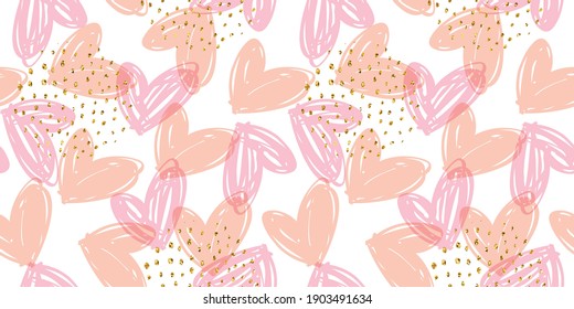 Vector seamless pattern with hand drawn hearts. Design template for valentines day, save the date, wedding stationary and other users.