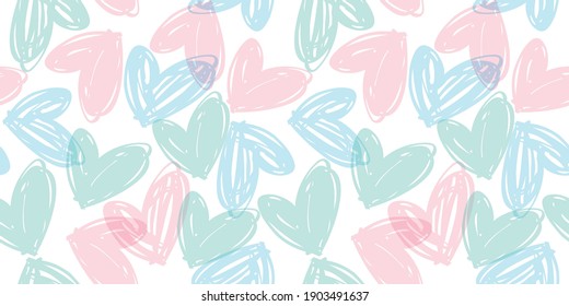 Vector seamless pattern with hand drawn hearts. Design template for valentines day, save the date, wedding stationary and other users.