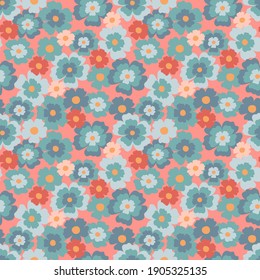 vector seamless pattern with hand drawn floral ornament on a blue background. patern for printing on clothing, fabric, wrapping paper, flower background, wallpaper