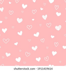 Vector seamless pattern with hand drawn hearts. Cute design for fabric, wrapping, wallpaper for Valentine's Day.