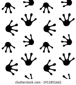 Vector seamless pattern of hand drawn frog paw footprint isolated on white background