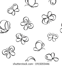 Vector Seamless Pattern With Hand Drawn Butterfly Illustration