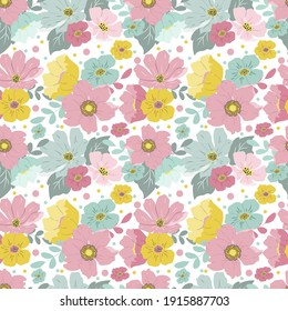 vector seamless pattern with hand drawn floral ornament on a white background. patern for printing on clothing, fabric, wrapping paper, flower background, wallpaper