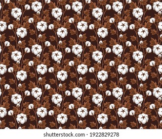 Patrón vectorial sin fisuras con ramas de algodón dibujadas a mano. Un recurso gráfico para textiles, tejidos, prendas de vestir, papel y productos 100% naturales.