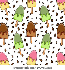 Vector seamless pattern with hand drawn ice cream and chocolate. Beautiful design elements, perfect for prints and patterns