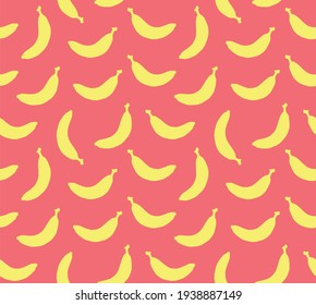 Vector seamless pattern of hand drawn  banana silhouette isolated on pink background