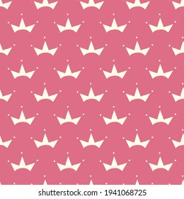 Vector seamless pattern with hand drawn cute crown on pink girly background