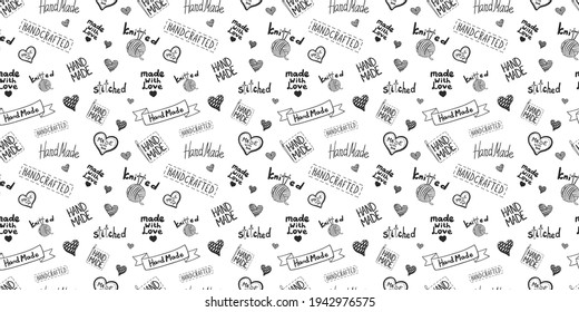 Vector seamless pattern, hand drawn illustration, graphic art, black and white icons on white background, backdrop template, wrapping paper.