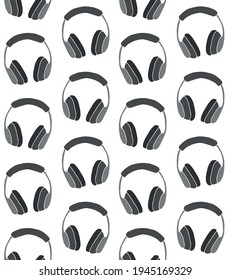 Vector seamless pattern of hand drawn doodle sketch colored headphones isolated on white background