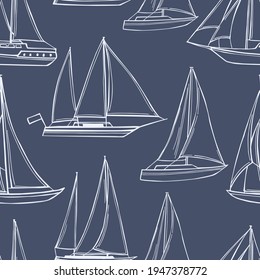 Vector seamless pattern with hand drawn yachts.
