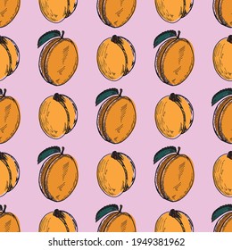Vector seamless pattern with hand drawn apricots. Can be used for greeting cards, flyers, invitations, web design, etc