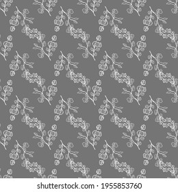 Vector seamless pattern with hand drawn sloppy branch on grey background for textile, tile, clothes, wallpaper, notebooks, spring print.