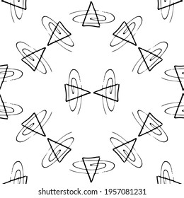 Vector seamless pattern with hand drawn abstract triangle and maelstrom on white background for textile, tile, clothes, notebooks, wallpaper