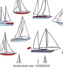 Vector seamless pattern with hand drawn yachts.