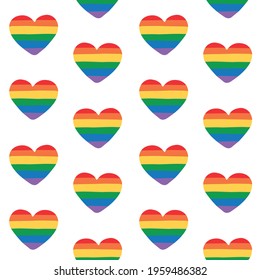 Vector seamless pattern of hand drawn doodle sketch lgbt pride rainbow hearts isolated on white background