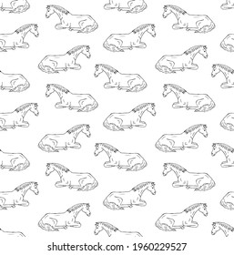 Vector seamless pattern of hand drawn doodle sketch laying horse isolated on white background