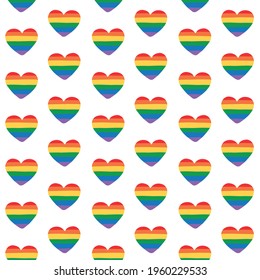 Vector seamless pattern of hand drawn doodle lgbt pride rainbow hearts isolated on white background