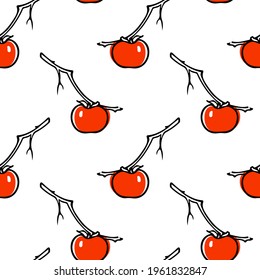 Vector seamless pattern with hand drawn graceful persimmon branches with ripe orange fruit. Beautiful ink drawing, graphic style. Perfect for prints and patterns.