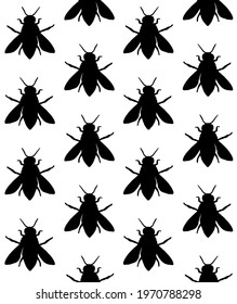 Vector seamless pattern of hand drawn bee silhouette isolated on white background