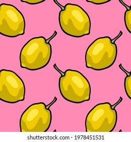 Vector seamless pattern with hand drawn ripe juicy lemons. Beautiful ink drawing, vibrant colors. Wonderful food design elements, perfect for prints and patterns