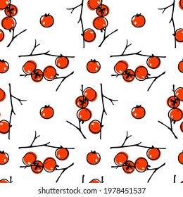 Vector seamless pattern with hand drawn graceful persimmon branches with ripe orange fruit. Beautiful ink drawing, graphic style. Perfect for prints and patterns.