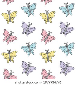 Vector Seamless Pattern Of Hand Drawn Doodle Sketch Butterfly Butter Fly Isolated On White Background