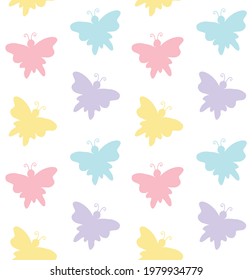 Vector Seamless Pattern Of Hand Drawn Doodle Butterfly Butter Fly Silhouette Isolated On White Background