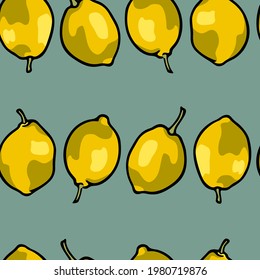 Vector seamless pattern with hand drawn ripe juicy lemons. Beautiful ink drawing, vibrant colors. Wonderful food design elements, perfect for prints and patterns