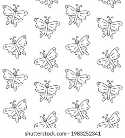 Vector Seamless Pattern Of Hand Drawn Doodle Sketch Butterfly Butter Fly Isolated On White Background