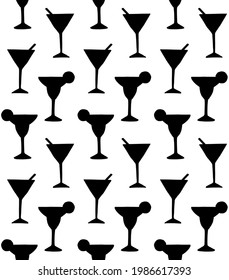 Vector seamless pattern of hand drawn doodle sketch margarita and martini cocktail silhouette isolated on white background