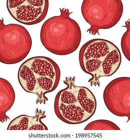 Vector seamless pattern with hand drawn pomegranates