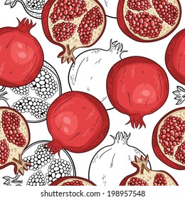 Vector seamless pattern with hand drawn pomegranates