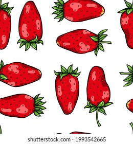 Vector seamless pattern with hand drawn juicy ripe strawberries. Beautiful healthy food design elements, ink drawing. Perfect for prints and patterns