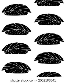 Vector seamless pattern of hand drawn doodle sketch black salmon sushi roll isolated on white background