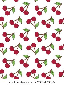 Vector seamless pattern of hand drawn doodle sketch colored cherry isolated on white background