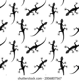 Vector seamless pattern of hand drawn doodle sketch black lizard isolated on white background