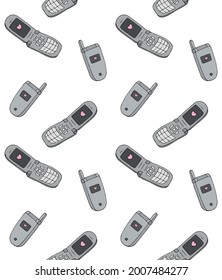 Vector seamless pattern of hand drawn doodle sketch colored retro mobile phone isolated on white background