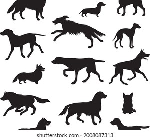 Vector seamless pattern of hand drawn dog silhouette isolated on white background