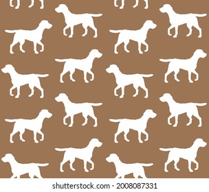 Vector seamless pattern of hand drawn beagle dog silhouette isolated on brown background