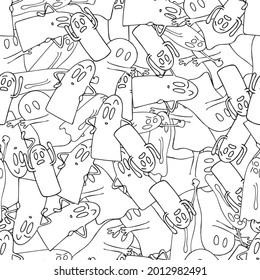 Vector seamless pattern with hand drawn halloween ghost. Doodle illustration for seasonal design, card, decoration, print, textile.