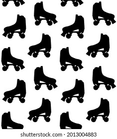 Vector seamless pattern of hand drawn quad roller skate silhouette isolated on white background