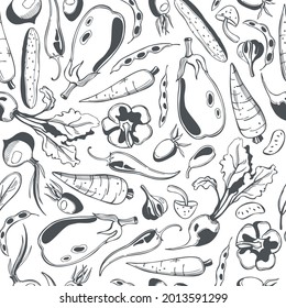 Vector seamless pattern with  hand drawn  vegetables 