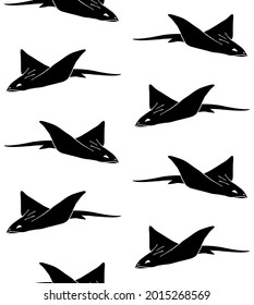 Vector seamless pattern of hand drawn doodle sketch black devil fish skate fish isolated on white background