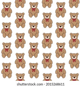 Vector seamless pattern of hand drawn doodle sketch colored teddy bear toy isolated on white background