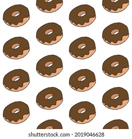 Vector seamless pattern of hand drawn doodle sketch colored chocolate donut isolated on white background