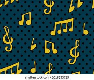 
Vector seamless pattern with hand drawn music notes in pop art and cartoon style. Background with signs of musical literacy. Print for paper and textiles