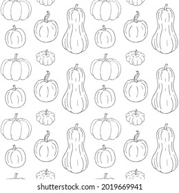 Vector seamless pattern of hand drawn doodle sketch pumpkin isolated on white background