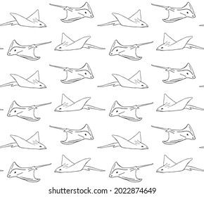 Vector seamless pattern of hand drawn doodle sketch skate fish devil fish isolated on white background