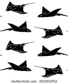 Vector seamless pattern of hand drawn doodle sketch black skate fish devil fish isolated on white background