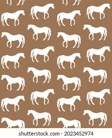 Vector seamless pattern of hand drawn horse silhouette isolated on brown background
